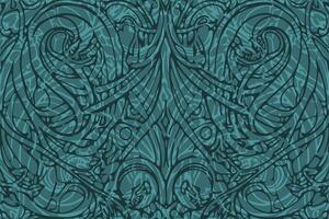 Intricate teal pattern featuring stylized creatures and organic shapes vector