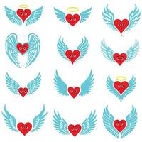 Joyful Heart with Spread Wings Set vector