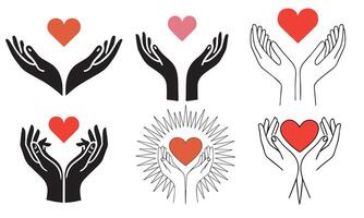 Hands holding heart icon Set vector