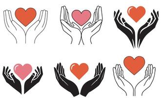 Supportive Hands and Heart Icon Set vector