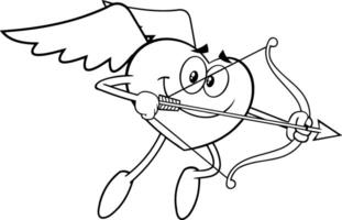 Outlined Heart Cupid Cartoon Character Flying With Bow And Arrow vector