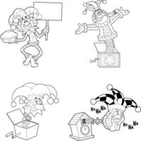 Outlined Crazy Jolly Jester Cartoon Characters. Hand Drawn Collection Set vector