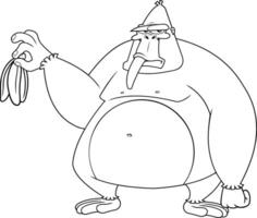 Outlined Grumpy Gorilla Cartoon Character Is Holding A Banana vector