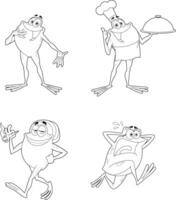 Outlined Frog Cartoon Characters. Hand Drawn Collection vector