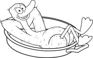 Outlined Lucky Duck Or Goose Cartoon Character In The Pan vector