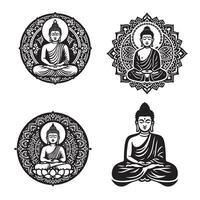 A statue of a buddha is shown with its hand up Bundle vector