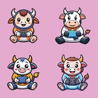 Cute Cow gaming phone cartoon vector