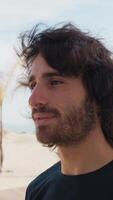 Sad Man In His Life Looks Into The Void And Makes A Slight Smile video