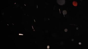 Chaotic Red And Yellow Pollution Particles Float On Black Background video