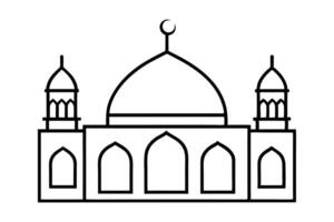 Minimalist Mosque Outline Black and White Line Art Illustration Featuring Domes and Minarets - Perfect for Islamic Art, Eid, Ramadan, Religious Architecture, and Modern Graphic Design Projects vector