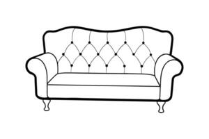 Elegant Sofa Outline Illustration Black and White Two-Seater Couch with Tufted Backrest and Rolled Armrests - Perfect for Furniture Design Concepts, Home Interior Decor, and Minimalist Graphic Design vector