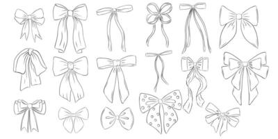 Set of bow. Doodle outline bow. Design elegant elements vector