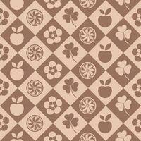Seamless geometric pattern with fruits and flowers mocha mousse vector