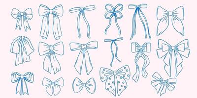 Set of bow in vintage style Doodle outline bow vector