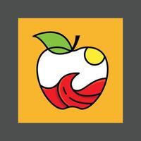 A stylized red, white and green apple with a leaf on a yellow background vector