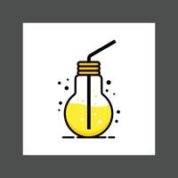 A yellow light bulb with a straw and bubbles, on a dark background vector