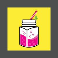 A pink and white potion bottle with a red cork on a bright yellow background vector