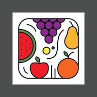 Colorful abstract illustration of various fruits including grapes, watermelon, apple, and pear vector