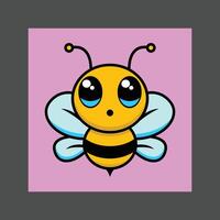 A cute cartoon bee with large eyes and a happy expression on a pink background vector
