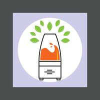 An orange humidifier with green leaves in a circular frame on a light purple background vector