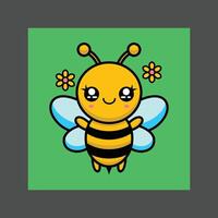 A cute cartoon bee with a smiling face, large eyes, and antennae, against a green background vector