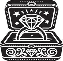Silhouette of a Ring Box with a Diamond Ring Design Art Illustration on a white background vector