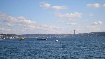 Stunning view of Istanbuls Bosphorus with bridges and boats on water video