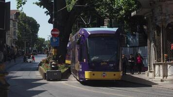 turkey istanbul 1 june 2023. T1 tram at on the bridge at Eminonu video