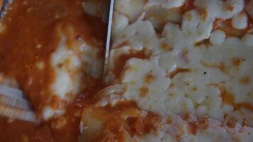 Lasagna dish with fork and knife video