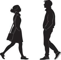 silhouette of a man and woman walking together vector