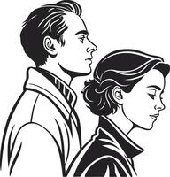 a black and white drawing of a man and woman vector