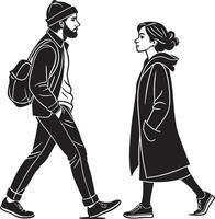 a man and woman walking together design vector