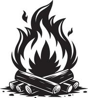 a black and white illustration of a campfire vector