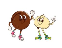 Groovy macadamia nut cartoon retro characters vector