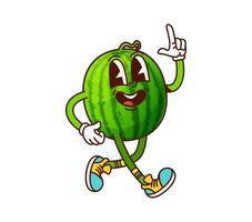 Groovy walking watermelon cheerful character vector