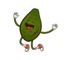 Cartoon retro groovy avocado fruit happy character vector