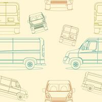 Editable Outline Style of Various Colors and Views Cargo Delivery Van Vectorized Illustration Seamless Pattern for Creating Background of Transportation Vehicle or Shipping Business Related Design vector