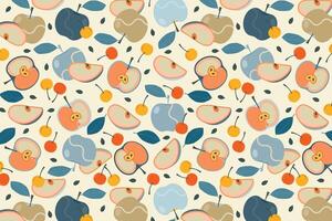 Apples and cherry fruit abstract design seamless repeat pattern vector