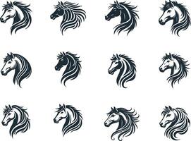 Multiple Horse Head Silhouette Illustrations in Format vector