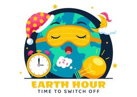 Earth Hour Celebration Art with Globe, Clock, and Cloud in a Cartoon Flat Style Design vector