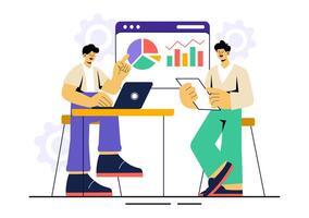 Flat Style Business Illustration of Teams in Discussion and Brainstorming Sessions vector