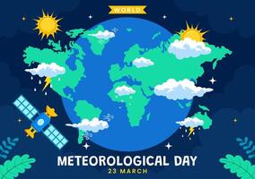 World Meteorological Day Artwork Featuring Weather Research and Earth Science in Cartoon Style vector