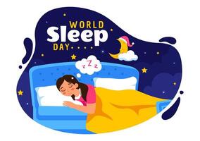Flat Cartoon Illustration for World Sleep Day with People Resting and Celestial Sky Elements vector