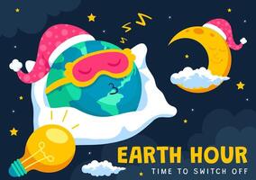 Light Off for Earth Hour Illustration with Globe, Cloud, and Eco-Friendly Theme in Flat Design vector