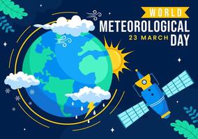 World Meteorological Day Design with Global Map and Weather Science Elements in Flat Style vector