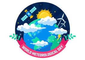 World Meteorological Day Illustration with Earth Map and Weather Research on 23 March in Flat Cartoon Style vector