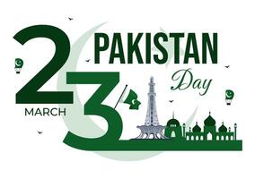 Illustration for Pakistans Resolution Day with Flag and Landmarks in Flat Background vector
