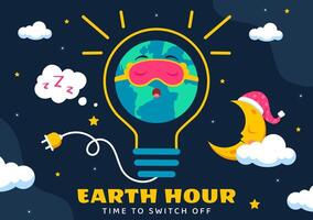 Earth Hour Day Illustration with Light Bulb, Planet, and Environmental Awareness in a Flat Cartoon Background vector