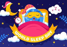 World Sleep Day Cartoon Design with Clouds, Moon, and Planet Earth in a Relaxing Scene vector