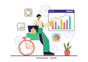 Entrepreneurs Collaborating and Discussing Business Strategies in a Flat Style Cartoon Background vector